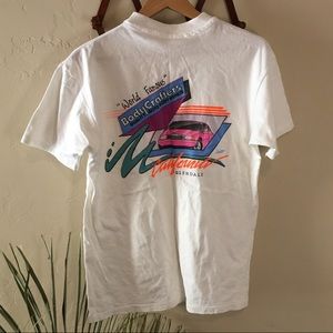 Vintage 90s Body Crafters car white neon Hanes tee